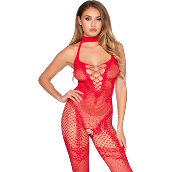 Leg Avenue Crotchless Bodystocking with Heart Detail 89336 Red