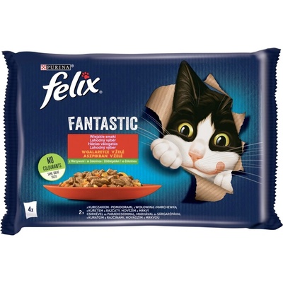 Felix Fantastic lahodný výber se zeleninou v želé s hovädzím a kuraťom 4 x 85 g
