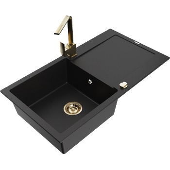 Mexen Leo гранитна мивка с 1 отделение с отцедник и кухненски смесител Rita, черен - 6501-77-670300-50 (6501-77-670300-50)