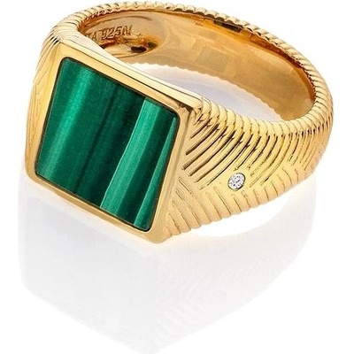 Hot Diamonds Pozlacený prsten s malachitem a diamantem Jac Jossa Hope DR250