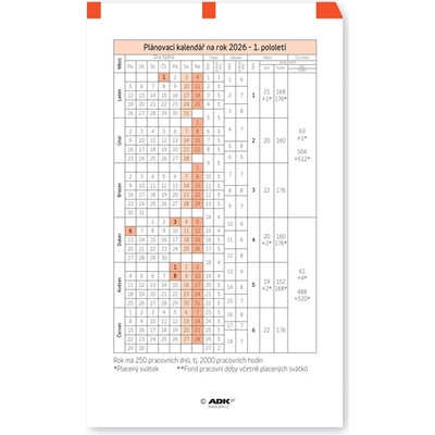 Formulář Plánovací kalendář A7 2026 1 list – Zboží Dáma