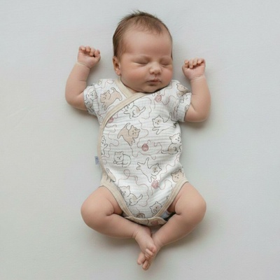 Baby Service Zavinovacie dojčenské body krátky rukáv mušelín Mačička