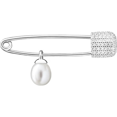 Gaura Pearls stříbrná brož s řiční perlou a zirkony Spínací špendlík SK19400BR bílá