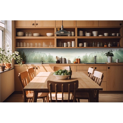 DIMEX ART Фототапет за кухня - слънчеви лъчи над гората 420 x 60 см