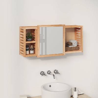 vidaXL Шкаф с огледало 80x17x34 см орехово дърво масив (350368)