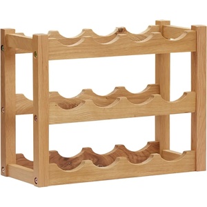 vidaXL Стойка за вино за 12 бутилки, 47x21x36 см, дъбов масив (289202)