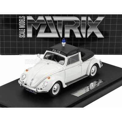 MATRIX SCALE MODELS VOLKSWAGEN MAGGIOLINO BEETLE KUIP COACH SEMICONVERTIBLE OPEN POLICE 1958 WHITE BLACK 1:43