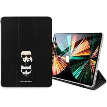 KARL LAGERFELD Saffiano Karl & Choupette Heads Folio Case - дизайнерски кожен кейс с поставка за iPad Pro 12.9 M1 (2021) (черен)