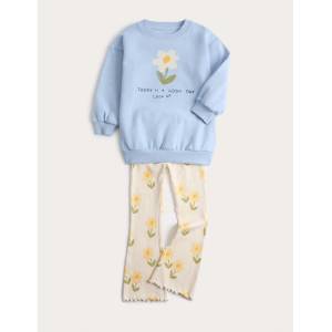 Marks & Spencer Цветен двуделен костюм с топ и долна част с висок процент памук (2-7 години) Marks & Spencer син Marks & Spencer | Sin | Момичешки | 3-4 години