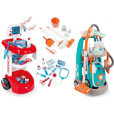 Smoby set lékařský vozík s tlakoměrem a úklidový vozík s vysavačem 24475-3