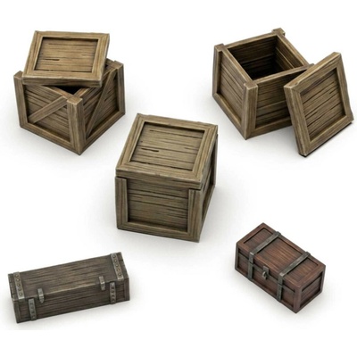 Green Stuff World Wooden Crates 3D printed set - 8x 3D tištěné dřevěné bedny 1:35