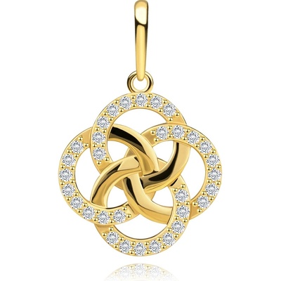 Šperky Eshop Přívěsek ze žlutého zlata propojené obruče hladký a zirkonový povrch S5GG261.53