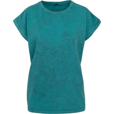 Build Your Brand Ležérne dámske tričko Acid Washed Teal čierna