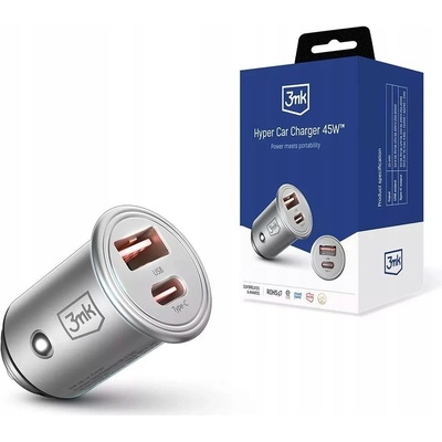 3mk Hyper Car Charger 45W nabíječka do auta, USB-A/USB-C (PD)