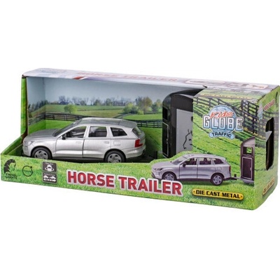 Mikro trading Kids Globe Traffic - Volvo EX90 kov s přívěsem pro koně - 28 cm - zpětný chod
