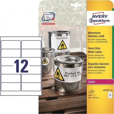 Avery-Zweckform L4776-20 99.1 x 42.3 mm prehľad produktov fólie biela 240 ks trvalé Fóliové etikety laser, kópie; L4776-20