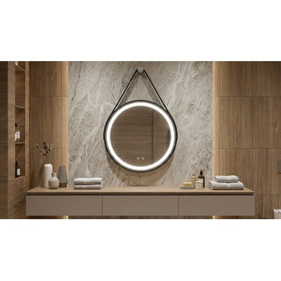 Кръгло LED огледало Leather с кожен колан (Ø600) | Цена (LW-LK-760)