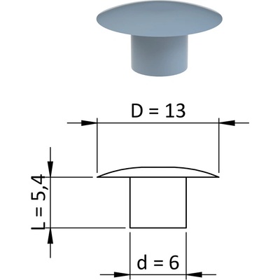 Vnitřní krytka kulatá ø 13 mm, otvor ø 6 mm, šedá, plast