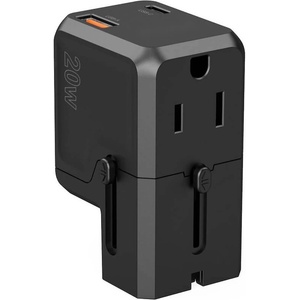 Choetech Захранване за ел. мрежа с USB-C и USB изходи и преходници за цял свят в едно устройство - Choetech Universal World Travel Wall Charger 20W (черен) (PD6038)