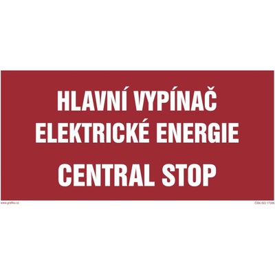Grafiko | Hlavní vypínač elektrické energie CENTRAL STOP - červeno / bílá - Materiál Samolepící PVC folie, Rozměr 200x100mm