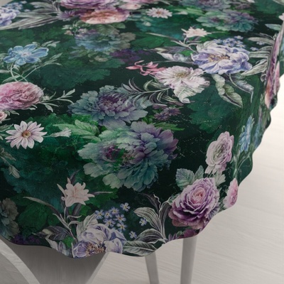 Biante Dekoračný oválny obrus Parma PM-114 Fialové kvety na tmavo zelenom 50x100 cm