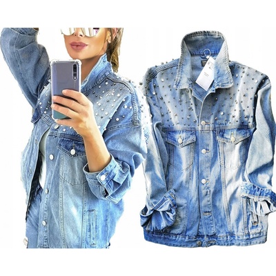 Fashionweek Oversized denimová bundička s flitrami D707