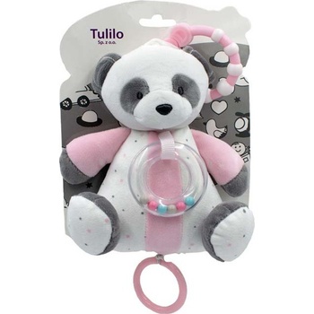 Tulilo Závěsná plyšová hračka s chrastítkem Medvídek Panda 18 cm růžový