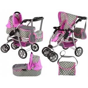 LEAN Toys Baby Doll Stroller 2-in-1 Carrycot Bag Pink Stars