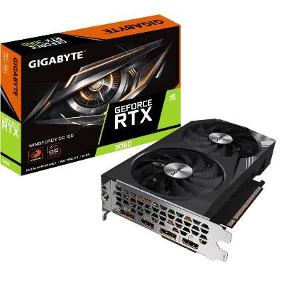 GIGABYTE VGA NVIDIA GeForce RTX 3060 WINDFORCE OC 12G, RTX 3060, 12GB GDDR6, 2xDP, 2xHDMI GV-N3060WF2OC-12GD