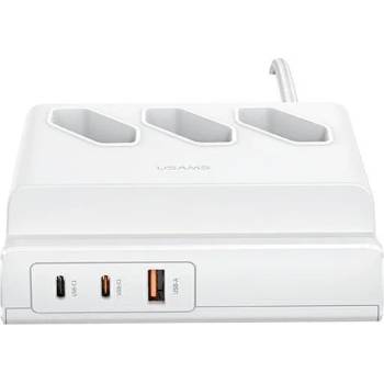 USAMS USB Extension Socket 65W Charger - зарядна станция с 2xUSB-C порта, 1xUSB-A изход и 3хAC изхода (бял)