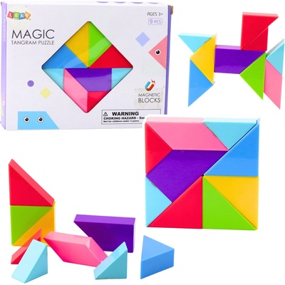 mamido Magnetické kocky Tangram so samolepkami 9 ks