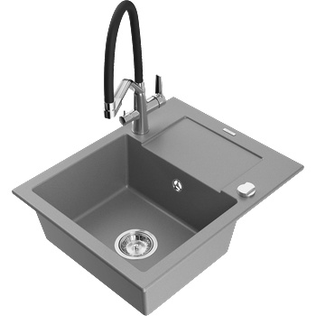 Mexen Enzo кухненска мивка от гранит с една камера и отцедник с кухненски смесител Duo, сив - 6506-71-671701-07 (6506-71-671701-07)
