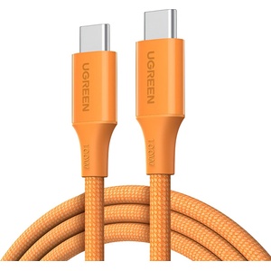 UGREEN Кабел с въжена оплпетка и бързо зареждане за устройства с USB-C порт - Ugreen USB-C to USB-C Cable 100W (100 см) (оранжев) (L502)