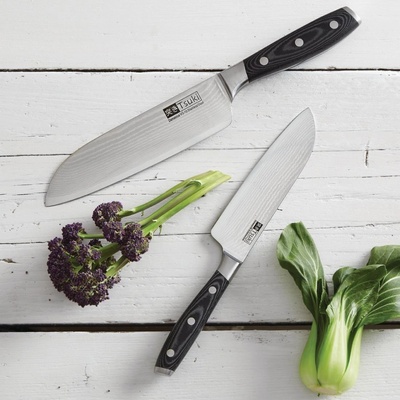 Tsuki nôž z damaškovej ocele 18 cm Santoku