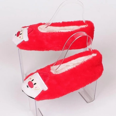 Червени пухкави пантофи-балеринки с Дядо Коледа