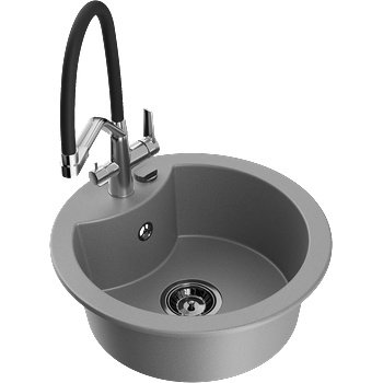 Mexen Diego гранитна кухненска мивка с 1 отделение и кухненски смесител Duo, сив - 6512-71-671701-07-B (6512-71-671701-07-B)
