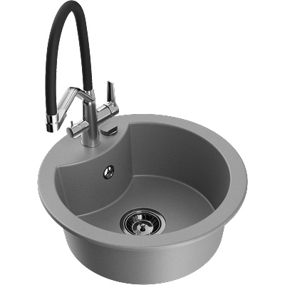 Mexen Diego гранитна кухненска мивка с 1 отделение и кухненски смесител Duo, сив - 6512-71-671701-07-B (6512-71-671701-07-B)