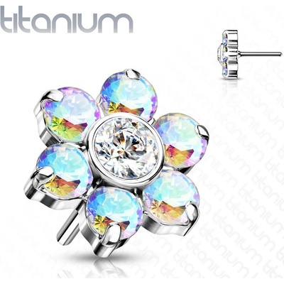 S4U Kytička k PUSH IN piercing do nosu TITAN, duhové zirkony TIT1213-AB