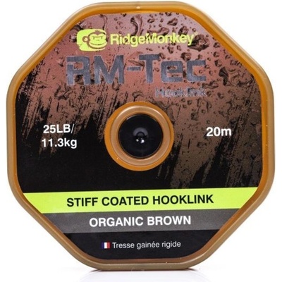 RidgeMonkey šňůra RM Tec Stiff Coated Hooklink Hnědá 20m 25lb