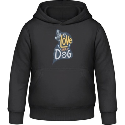 AWDis detská mikina s Kapucňu Všetko, čo potrebujete, je láska a pes čierna