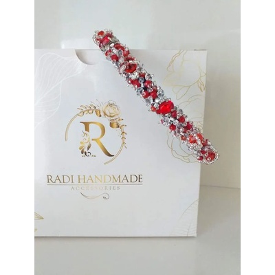 Radi handmade Дизайнерска диадема червени и бели камъни и кристали (366)