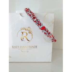Radi handmade Дизайнерска диадема червени и бели камъни и кристали (366)