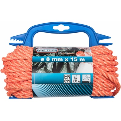 CONNEX PP stáčené lano 3pramenné, 8 mm × 15 m, oranžová., navíječ