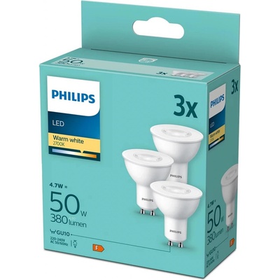Philips 3PAK LED žiarovka GU10 4,7W = 50W 380lm 2700K Warm 36°