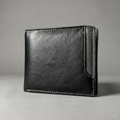 Černá kožená peněženka RFID se šedým lemem monogram ražba monogram u A Okrasně Monotype Cors.