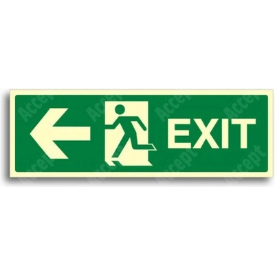 ACCEPT únikové a protipožární fotoluminiscenční značení ÚNIKOVÝ VÝCHOD EXIT VLEVO - samolepka 30x10cm