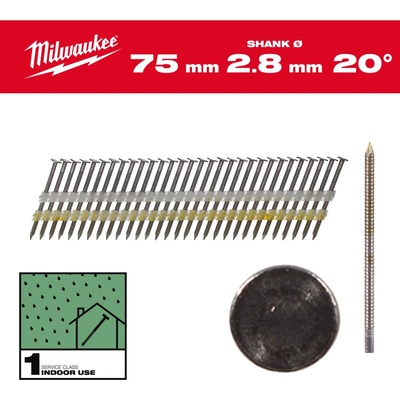 Milwaukee 4932492588 Páskované rámové hřebíky s kulatou hlavou 20°, 75 mm RS/B/SC1 (2 000 ks)