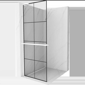 Mexen Kioto+ L Душ стена със стелаж Walk-in 70 x 200 см, черна решетка, бяла - 800-070-123-20-77 (800-070-123-20-77)