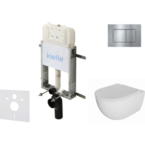 kielle Genesis New - Комплект структура за вграждане, тоалетна чиния Oudee, Rimless, SoftClose седалка и бутон Gemini New III, лъскав хром 30528SZ08 (30528SZ08)