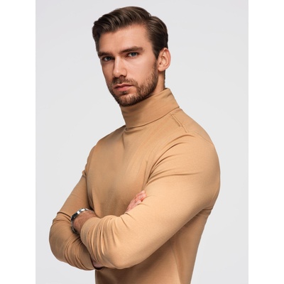 Ombre Clothing Мъжка поло от рипс с дълъг ръкав - светло кафява V5 OM-LSCL-0130 Ombre Clothing Ombre Clothing | Kafyav | МЪЖЕ | L